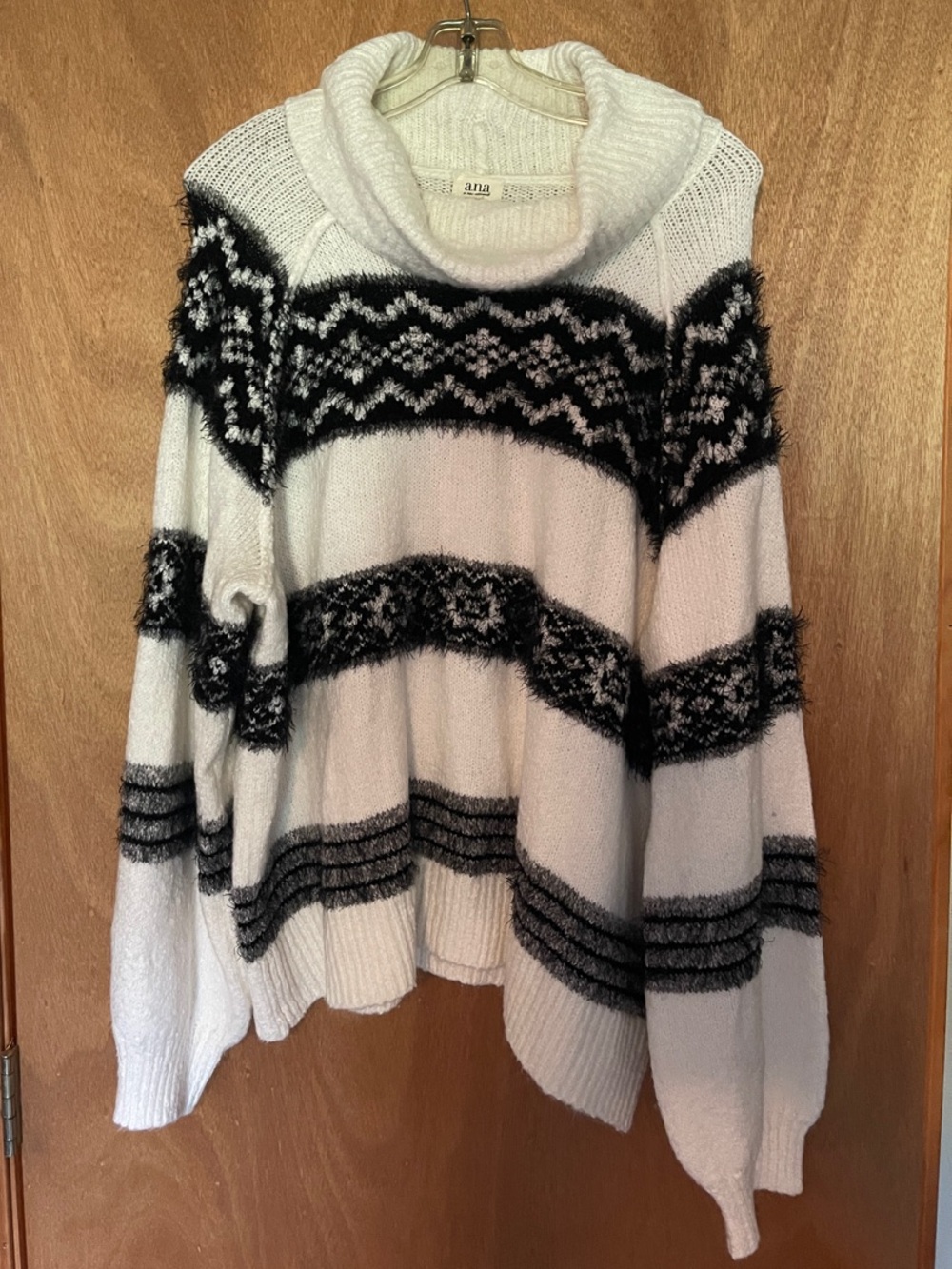 a.n.a Cream and Black Fair Isle Cowl Neck Sweater